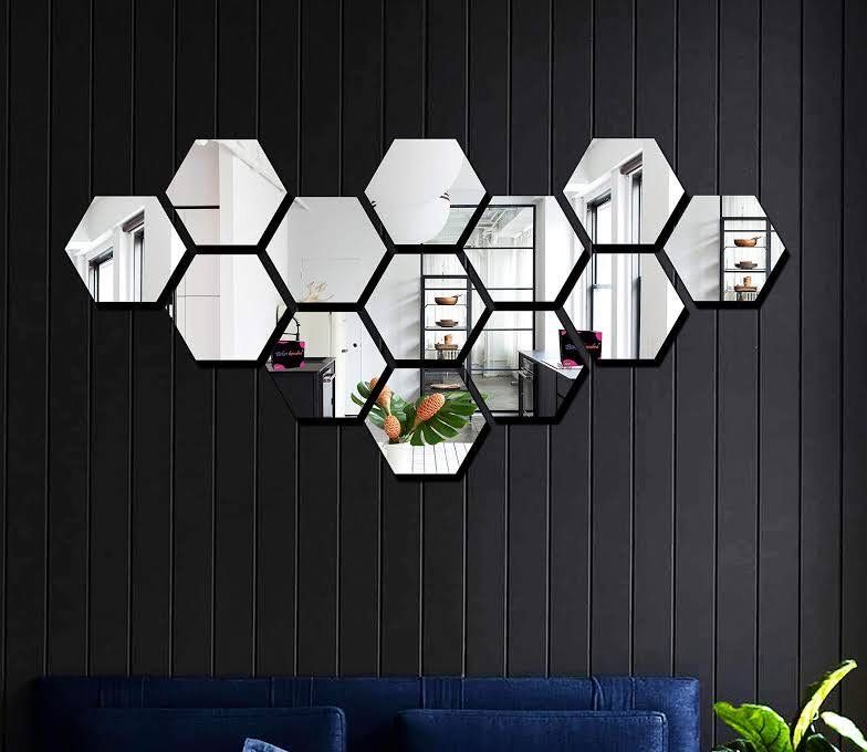 12 Pièces Miroir Mural Autocollant Hexagonal Acrylique - Carrelage pour Salle de Bains, Maison, Chambre à Coucher, Salon - Décoration