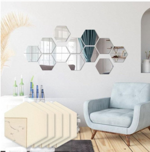 12 Pièces Miroir Mural Autocollant Hexagonal Acrylique - Carrelage pour Salle de Bains, Maison, Chambre à Coucher, Salon - Décoration
