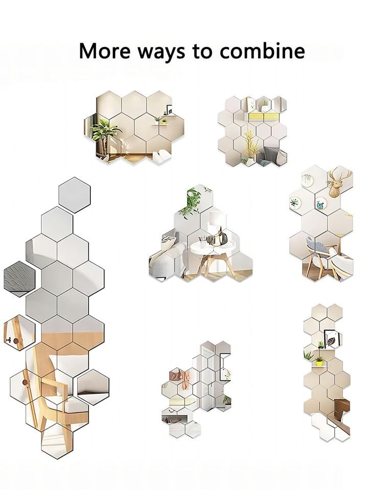 12 Pièces Miroir Mural Autocollant Hexagonal Acrylique - Carrelage pour Salle de Bains, Maison, Chambre à Coucher, Salon - Décoration